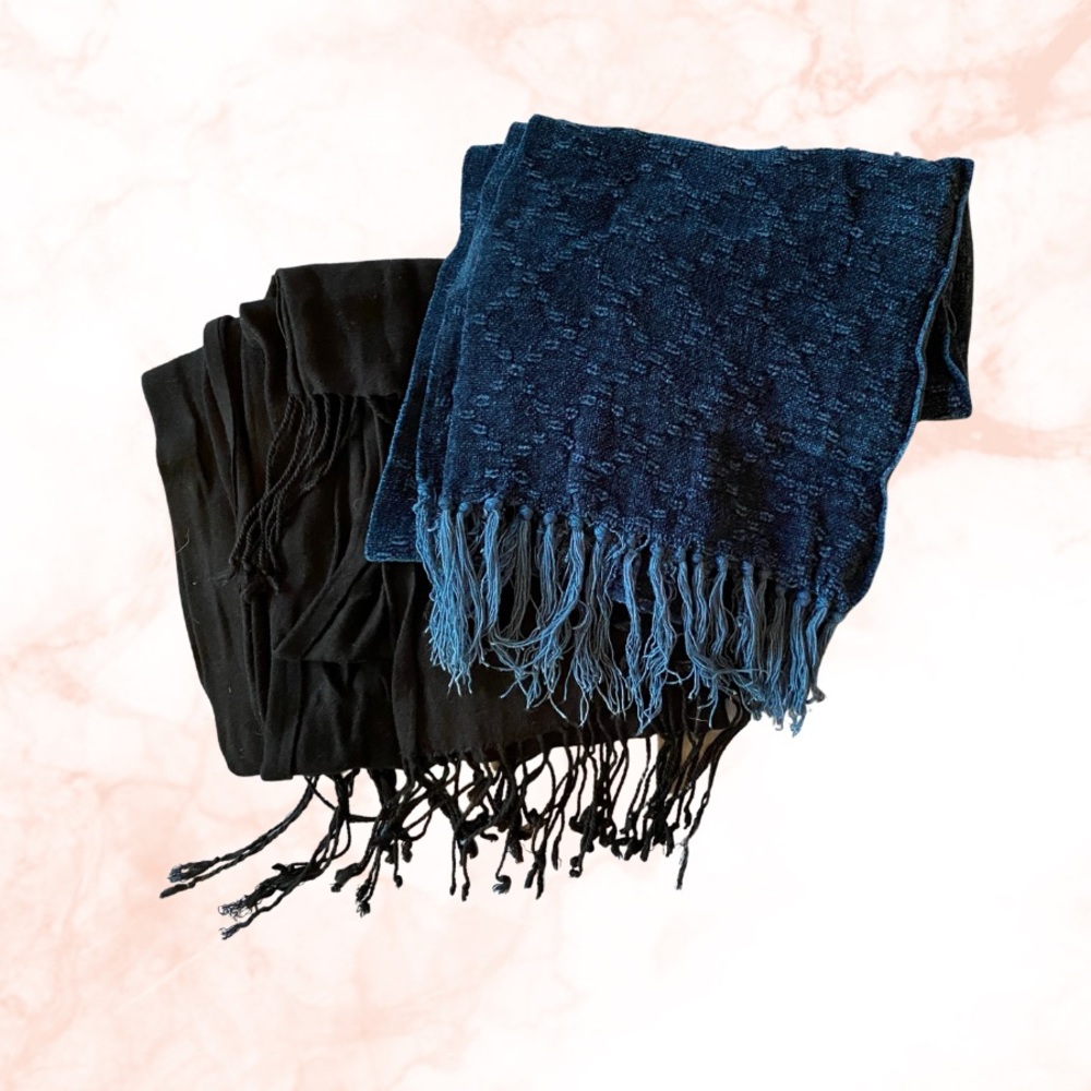 Black and blue velvet scarves
